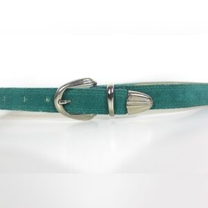 Vintage Turquoise Suede Leather Belt with Silver Buckle and Tip Western Style